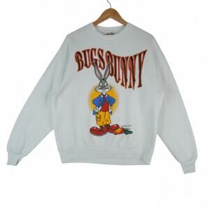 Vintage 90s Looney Tunes Bugs Bunny Sweatshirt Adult L White Made USA Rare HTF